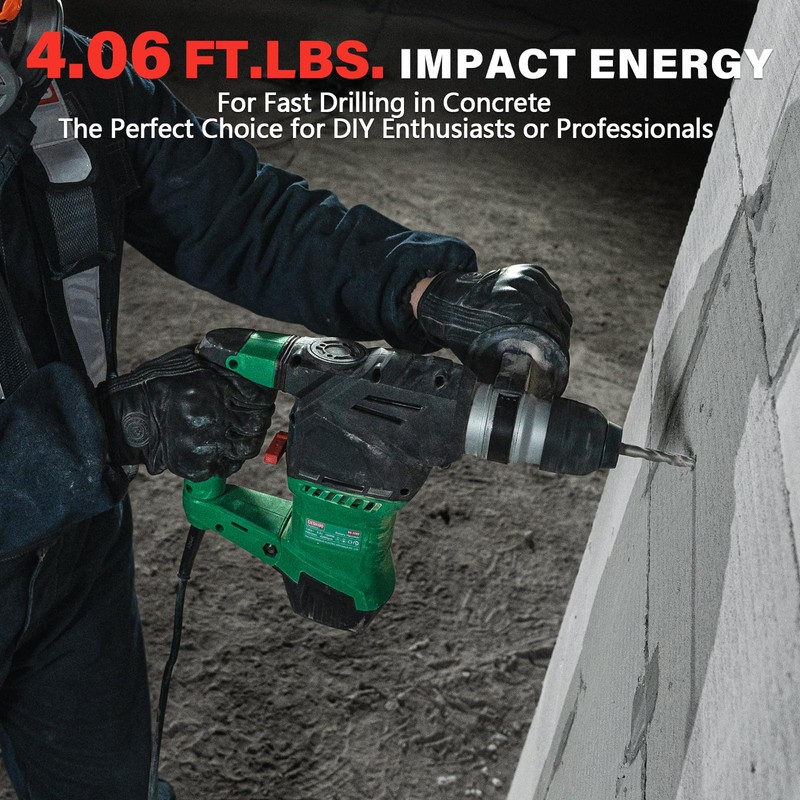 Deshuo 1-1/4" SDS-Plus Rotary Hammer Drill, 12.5 Amp 3 Functions