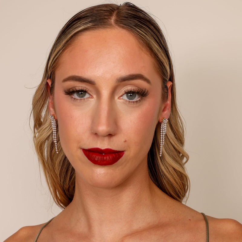 CZ Fringe Statement Earrings in Gold | Pear-Shaped Chandelier Drop