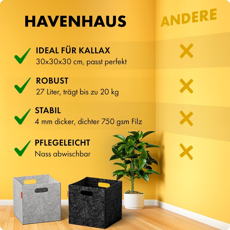 Havenhaus Kallax Felt Basket Storage Set of 2 Anthracite Grey