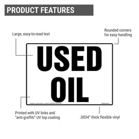 Used Oil Sign - J. J. Keller & Associates, Inc. - 10" x 7" Permanent Self Adhesive Vinyl with Rounded Corners - Suitable for Light-Duty Indoor/Outdoor Use