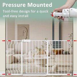Walk Through Baby Gate with Door, 29.6-33.8 Inch Wide Presure Mounted No Drill Metal Child Gate for Stair Doorway - Indoor Outdoor Safty Gate for Toddler Dog Doggie White