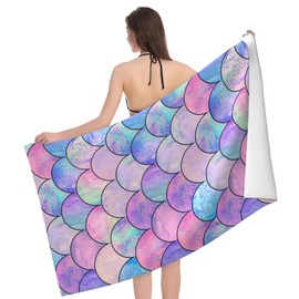 WIBUE Microfiber Oversized Beach Towel, Lightweight Quick Dry Sandproof Towels 60”x30” for Swim Pool Yoga Gym Camping, Beach Essentials Accessories Vacation Gift (Mermaid, 60”x30”)
