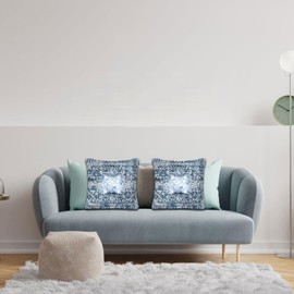 Betadistor Cushion Covers Set of 2 Bohemian Style Decorative Square Throw Pillow Covers 18" x 18" Inches Sofa Car Pillowcase for Indoor & Outdoor Home Bed Living Room Couch Decor, Blue, 504-0066