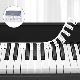 BROTOU Removable Piano Keyboard Stickers, 88/61 Key Full Size Piano Keyboard Note Labels Reusable Piano Notes Guide for Beginner Comes with Box (88-Keys Black)