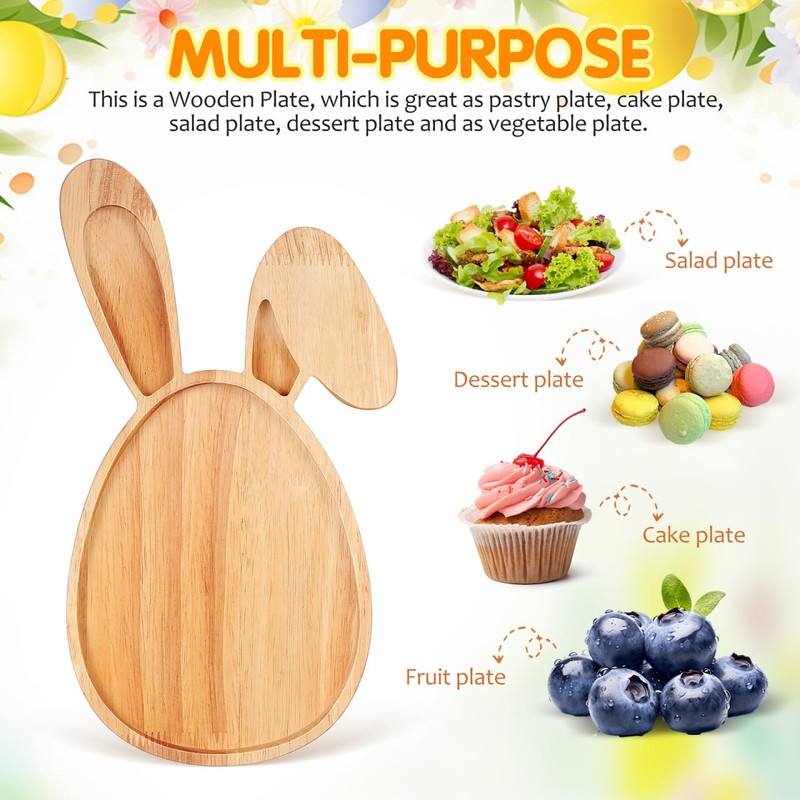 DOITOOL Wooden Easter Bunny Serving Tray, Egg Shaped Rabbit Charcuterie