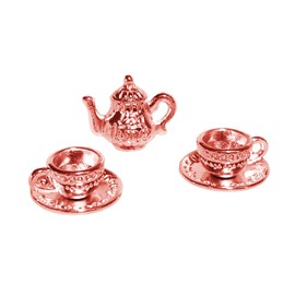 ‌3Pcs Miniature Tea Set Vintage Metal Teapot Coffee Cups, Dollhouse Kitchen Accessories, Tiny Coffee Shop Decor for Doll House Display