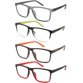 mrbobmslee 4 Pack Oversized Reading Glasses for Men, Blue Light Blocking Computer Readers, Anti UV Ray/Eye Strain/Glare, Wide Eyeglasses with Pouches(350 Magnification Strength)