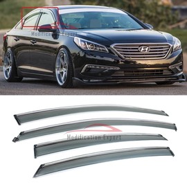 Fits for 2015-2019 Hyundai Sonata 4 Door Sedan KDM Chrome Trim Smoke Tinted Window Visors Rain Guards Deflectors