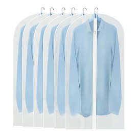 6PCS Garment Bags 60 x 120cm Waterproof Clothes Covers Protector Bags with Zip, Breathable Suit Bag Covers Dustproof for Wardrobe Clothes Storage, Moth Proof Coat Bag Dress Cover Bags Washable, White