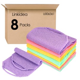 Linkidea 8 Pack Stretchy Exfoliating Towel with Pull Straps, Bulk Pack, Multipack, Exfoliating Back Scrubber with Handles, Scrub Bath Washcloth, Deep Cleansing of Skin for Body Shower