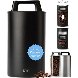 KIVY Vacuum Coffee Canister - Push Lid Preserves Coffee Aroma & Oil - Stainless Steel Airtight Coffee Canister - Container for Ground & Coffee Bean Storage - Coffee Storage Jar - Removes Excess Air