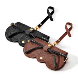 FEISEDY 2Pack Soft Leather Sunglass Bag, Holder Eyeglasses Case, Portable Glasses Pouch With Button Clip Wrist Strap B0049