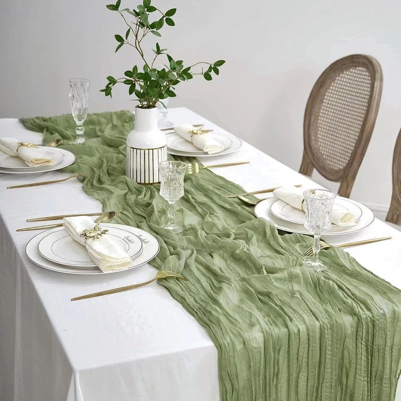 DROMCOM 90 x 300 cm Sage Green Cheesecloth Table Runner