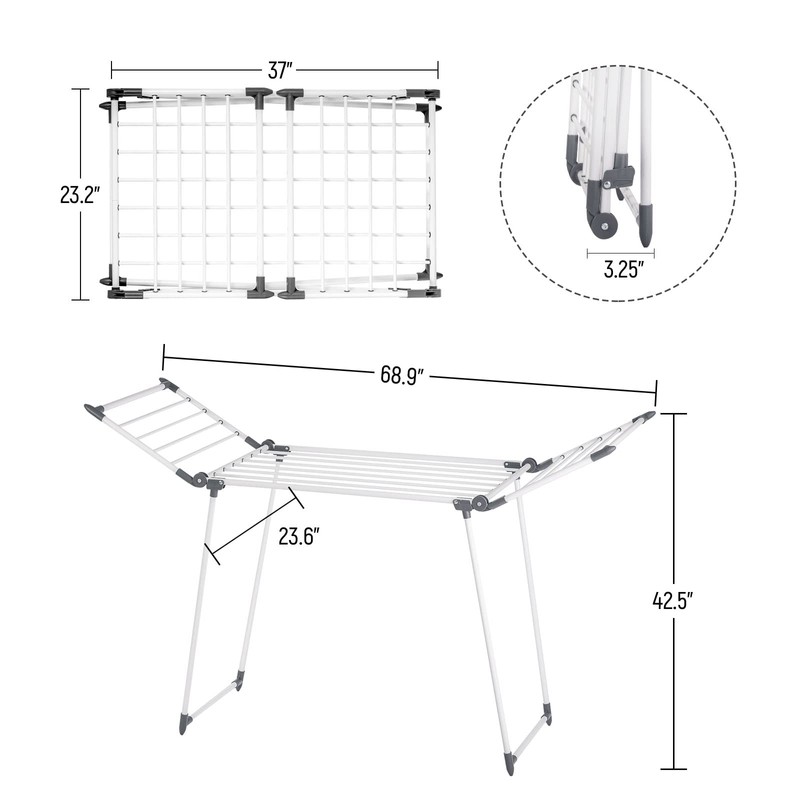 YUBELLES Clothes Drying Rack, Gullwing Laundry Rack, Collapsible, Space-Saving Laundry