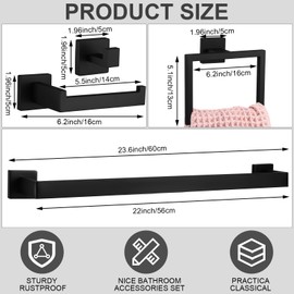 Gisafai 35 Pcs Black Bathroom Hardware Accessories Set 23.6 Inch Bath Towel Bar Kit Stainless Steel Bathroom Hardware Set Towel Racks Ring Robe Hooks Paper Holder for Wall Mounted