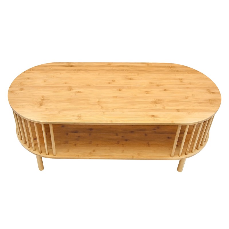 VaeFae Oval Coffee Table, Bamboo Coffee Table for Living Room,