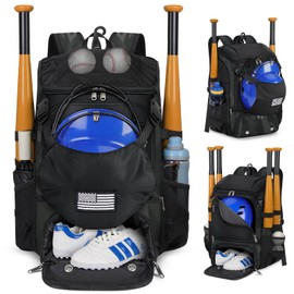 RAINSMORE Baseball Backpack, Lightweight Softball Bag with Shoe Compartment Baseball Bag for Youth & Adult Softball Bat Bag with Fence Hook Helmet Holder Sports Backpack for T-Ball Gear,Black Camo