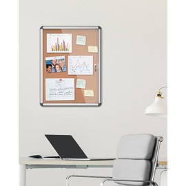 Mifuro 36"x24" Enclosed Bulletin Board, Lockable Weather-Resistant Aluminum Cork Noticeboard for School & Office, Silver Frame w/Cork