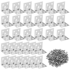 WORSETUY Joint Right Angle Bracket, 30 PCS Corner Brace Stainless Steel L Brackets, Heavy Duty Corner Bracket for Wood Furniture Cabinet Drawer Bed Chair