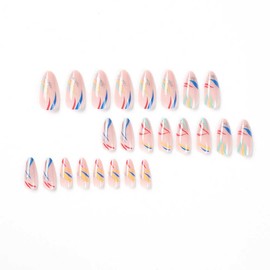 Enppode Almond Press on Nails Medium Fake Nails Colorful Acrylic Nails for Women 24pcs