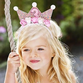 Birthday Crown, Crown Birthday Girl Crown Glitter Tiara with Rose Flowers Girls Birthday Headband Party Hat Pink Small Birthday Crown for 3 Year Baby Children Birthday Party