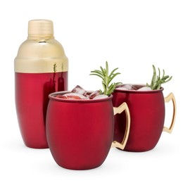 Twine Red Mule Mug & Cocktail Shaker Gift Barware Sets, 16 oz