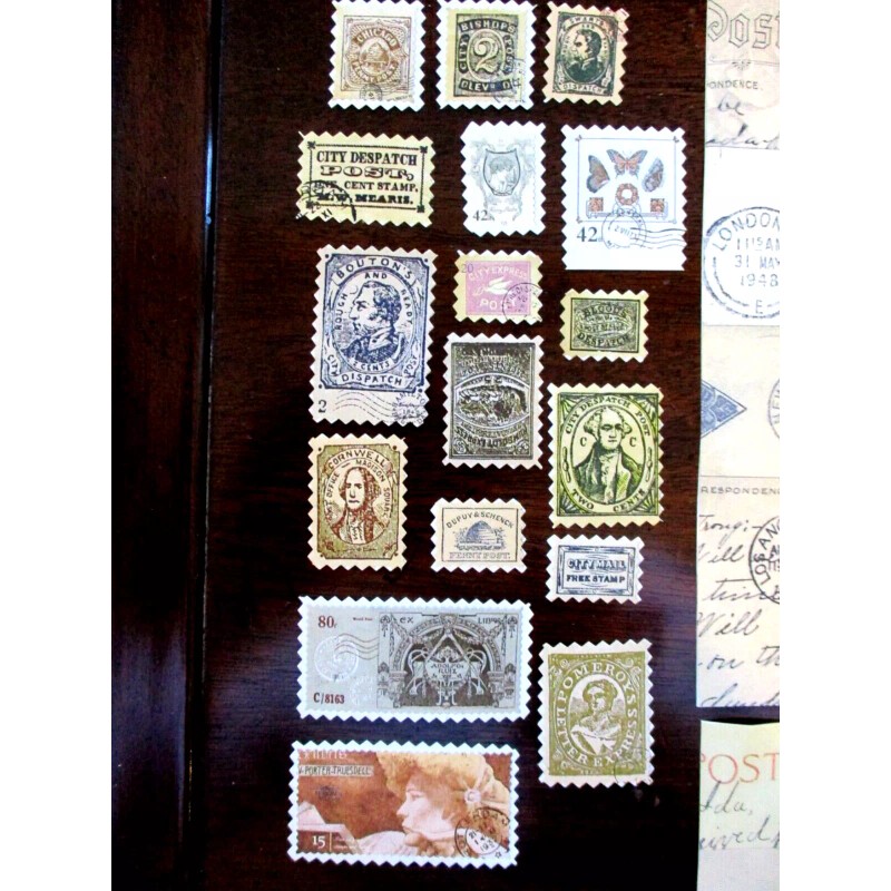 Set/31 REPRINT Craft, Scrapbooking, Junk Journal Sticker Stamps/Postcar