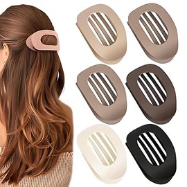 JUGUTA 6Pcs Haarspange, Einfache Elegante Entenschnabel Haarspange, Gefrostet Große Rutschfest Flat Claw Clip, Ebogenes Design, Flach Sicherer Halt Innenzähne Haar Krallen Für Dickes/Dünnes Haa