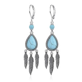TALYKONG Turquoise Earrings for Women Western Turquoise Feather Earring Jewelry for Women Dangle