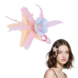 Starfish Hawaiian Flower Hair Clips for Girls Women Starfish Hair Accessories for Beach Wedding Party Hawaiian Flowers Barrettes for Women Girls Mermaid Halloween Costume Beach Flower Barrette Clips