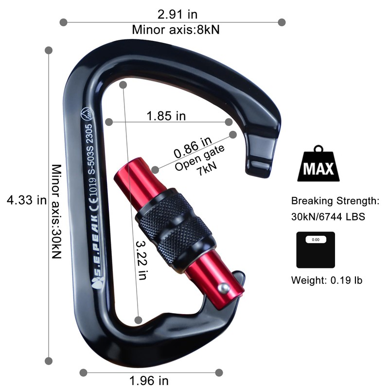 SEPEAK UIAA 30kN Locking Climbing Carabiner, Professional Heavy Duty Screwgate