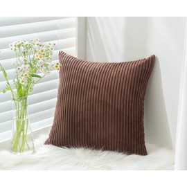 RKAAS HOME Pack of 4 Super Soft Decorative Luxurious Corduroy Square Cushion Cover for Living Room Sofa Couch Bed 45cm x 45cm 18x18 Inches (Pack of 4 - Brown)