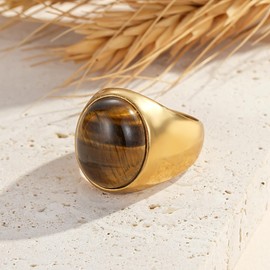 Joo&Rind Women's rings, wide ring, ladies, stainless steel rings, gold, waterproof, friendship rings and partner rings, fashion jewellery, gift for women, Stainless Steel, Cubic Zirconia