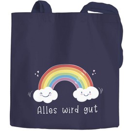Moonworks® Jute Bag Rainbow Everything Will Be Good Courage Gift Consolation Encouragement Positive Think Persevere Navy 2 Long Handles