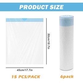Sporgo Pack of 90 Bin Liners with Carry Handle: Self-Cleaning Cat Litter Box Bin Liners, 45 x 50 cm Cat Litter Box Bags, Heavy Duty Bin Bags with Drawstring, Bin Liners - 6 Rolls