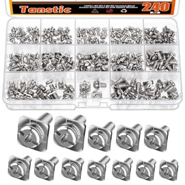 Tanstic 240pcs M3 M3.5 M4 M5 Terminal Block Screws with Square Washers Nickel-Plated Carbon Steel Terminal Block Screws for Crimping Switches and Terminals
