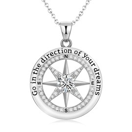 2024 Graduation Gifts,Graduation Necklace as College High School Graduation Gifts for Granddaughter Daughter Class of 2024,925 Sterling Silver Compass Necklace Graduation Gifts for Women Girls Her