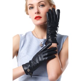 NappaNovum Women's Classic Italian Nappa Leather Gloves Lambskin Winter Comfort Lining Fashion Gloves (Touchscreen or Non-Touchscreen) (M, Black)