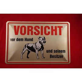 Vorsicht vor dem Hund und dem Besitzer Horizontal Beige Tin Sign 20 x 30 cm Pitbull Dog Sign