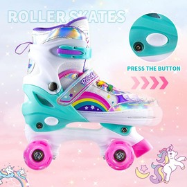 ERNAN Roller Skates,4 Size Adjustable Toddler Roller Skates with Light up Wheels for for Kids Girls & Boys (Medium(13C-3Y US), New Pink)