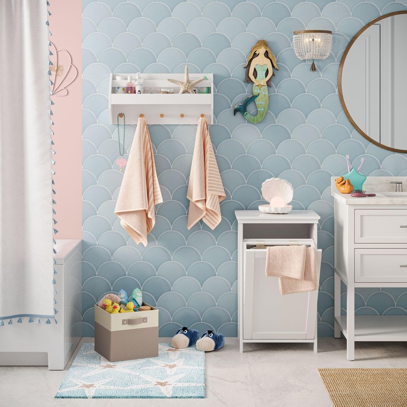 RiverRidge Kids Catch-All Wall Shelf with Bookrack and Hooks, One