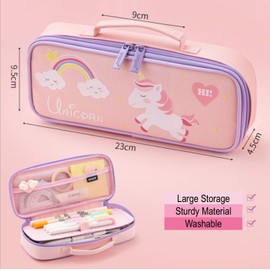 Cute Pencil Case, OLIYuMi Pencil Pouch Pencil Bag Storage Box Stationery Organizer Makeup Bag with Zipper Closure for Students Boys and Girls (Pink Unicorn)