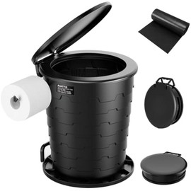 PAHTTO Portable Toilet for Adults, Retractable Porta Potty for Camping with Toilet Paper Holder and Lid, Foldable Toilet Adjustable Height for Camping, Hiking, Fishing, RV Travel, Road Trips