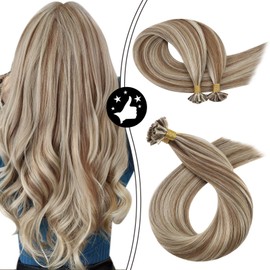 Moresoo Keratin Hair Extensions 24 Inch Utip Hair Extensions Human Hair Fusion Hair Brazilian Hair Color #9A Brown Highlighted with #60 Platinum Blonde Nail Tip Human Hair Extensions 50G 50S