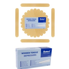 Romed Wooden Tongue Depressors, Non-Sterile 2 x Pack of 100 Size 15 cm x 1.8 cm Wooden Craft Spatula Tongue Handle
