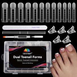 Poly Gel Toe Nail Form Set, Reusable Toenails Dual Forms for Nail Extensions, Poly Gel Toe Nail Tips with Dual-Ended Brush and Nail File, 5PCS Clips - 12 Sizes 120PCS