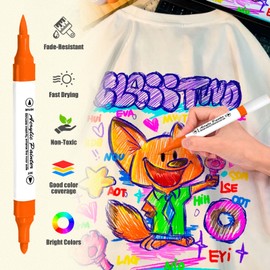 Fabric Markers, 48-Colors Dual Tip Acrylic Paint Markers for Fabric with a Box, Fabric Markers for Kids Adult, Acrylic Markers for Fabric, Canvas, Wood, Rock Painting, Acrylic markers for DIY Crafts