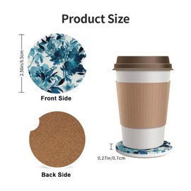 KWSAAHU 2 Pack Absorbent Car Ceramic Coaster Cup Holder, Car Accessories with Cork Back and Finger Slots, Non-Slip Shock Absorption for Both Men and Women Ink Flower