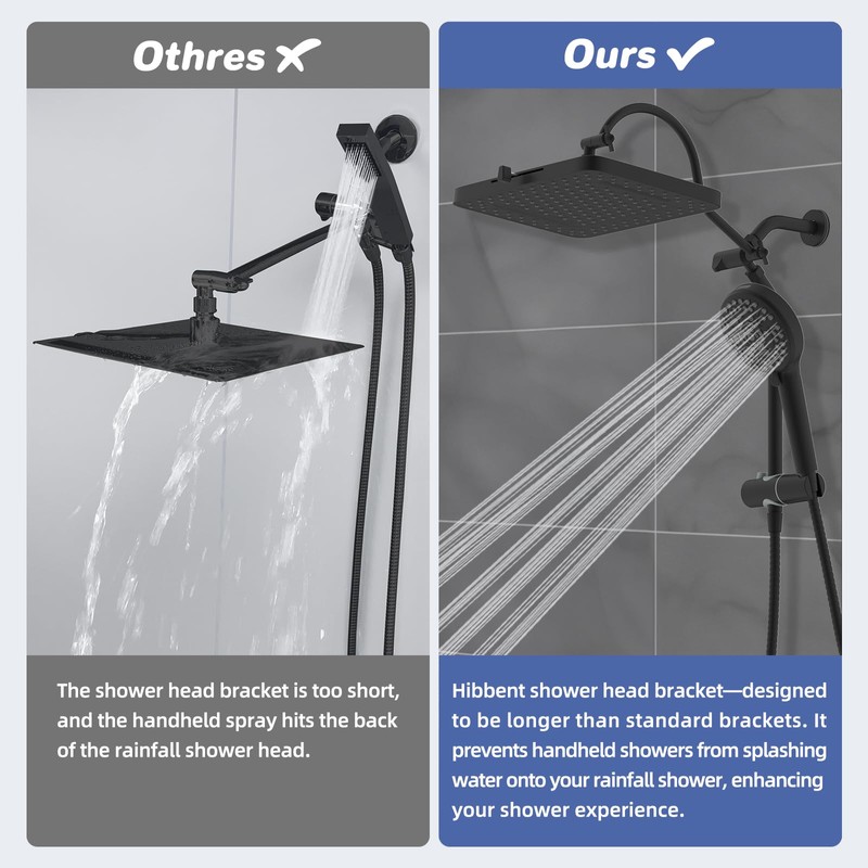 Hibbent Upgraded 13'' Shower Head Combo, High Pressure 5 Spray