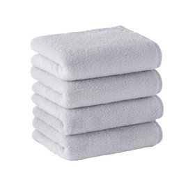 (Ultra Long Cotton, Non-Twisted Yarn) Face Towel, Towel Comfort, Water Absorbent, Light Gray, Set of 4, Water Absorbency, Plush, Fluffy, Soft Touch, Absorbent, Quick Drying, Low Pilling, Durable, 100%